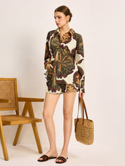 Luxe summer set with vintage print, standing side view