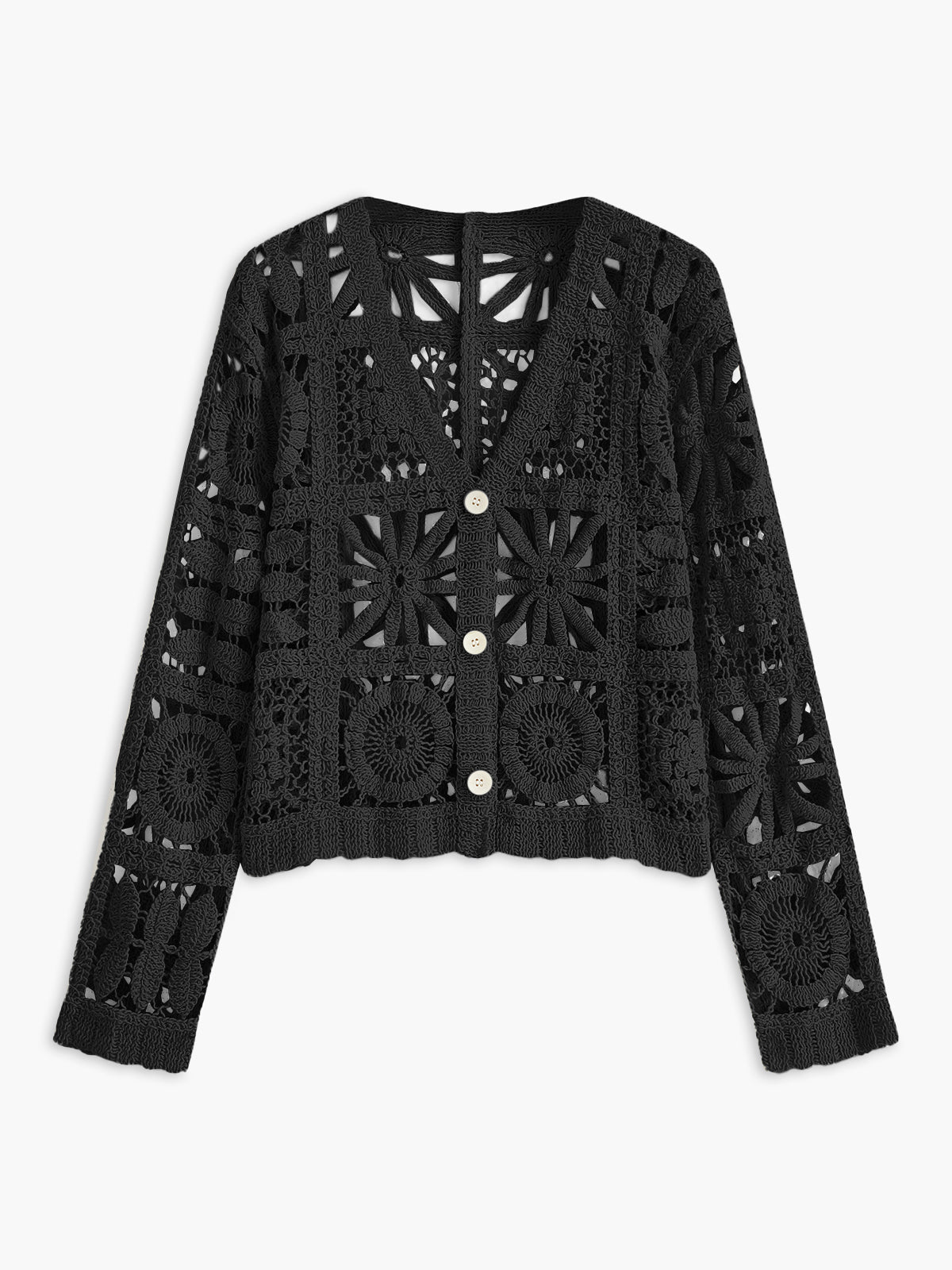 Black crochet cardigan front view