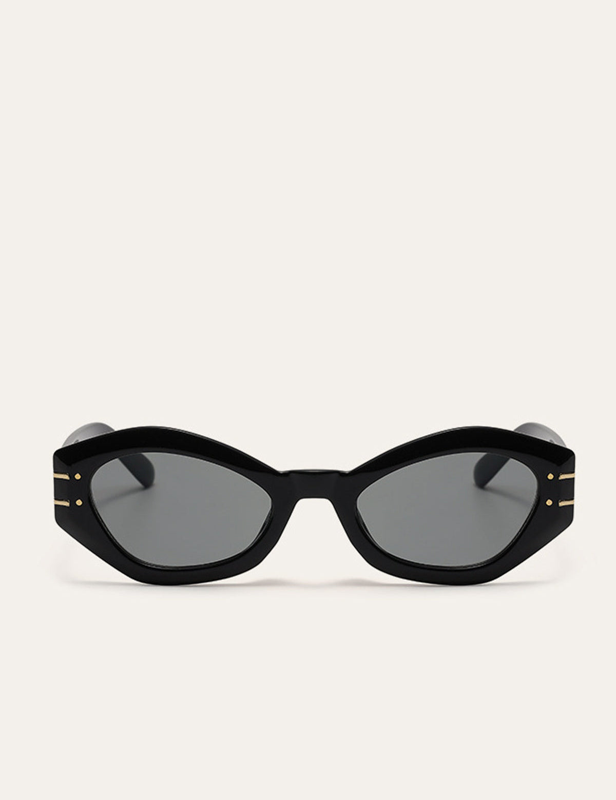 Sunglasses black geometric frame with gold accents top view