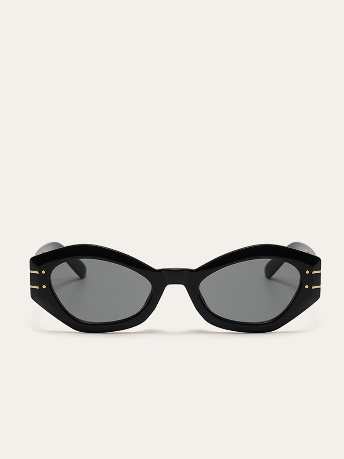 Sunglasses black geometric frame with gold accents top view