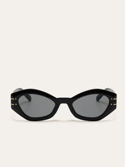 Sunglasses black geometric frame with gold accents top view