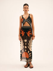 Maxi dress with cutouts and tropical print side view