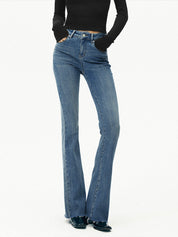 Blauwe high-waist bootcut jeans met stretch voorzijde
