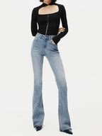 Blauwe jeans high-waist bootcut slim fit met stretch front view