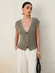 Knitted sleeveless vest gray side view