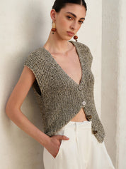 Knitted sleeveless vest gray front view