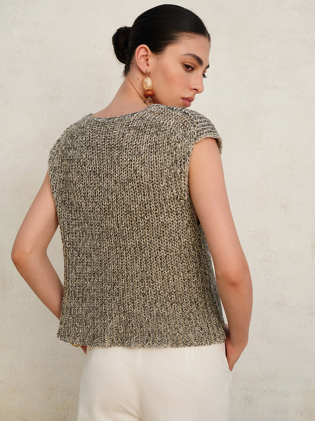 Knitted sleeveless vest gray back view