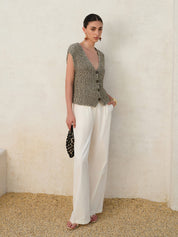 Knitted sleeveless vest gray full body view