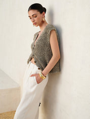 Knitted sleeveless vest gray side profile