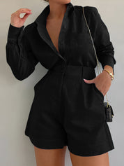 Black linen co-ord set front view