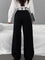 Wide-leg black pants with white waistband back view