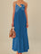 Blue maxi dress with white fish embroidery front view