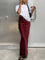 Red satin maxi skirt with flared hem front view