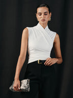 White sleeveless top with ruched detail side view