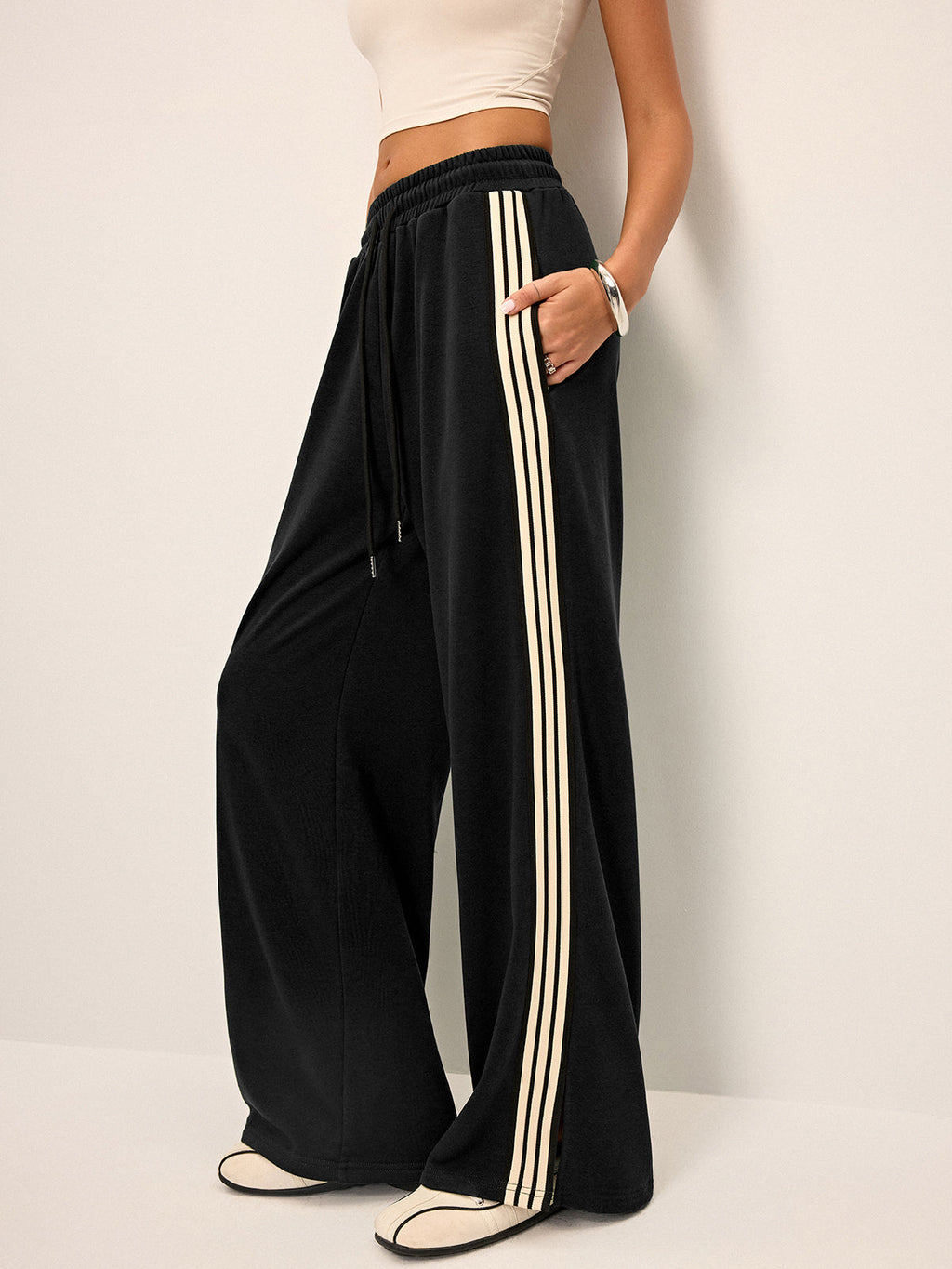 Bess Joggingbroek met brede pijpen en elastische taille van polyester voor dames