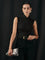 Black sleeveless top with ruched detail side view