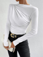 White top with ruched draping side view