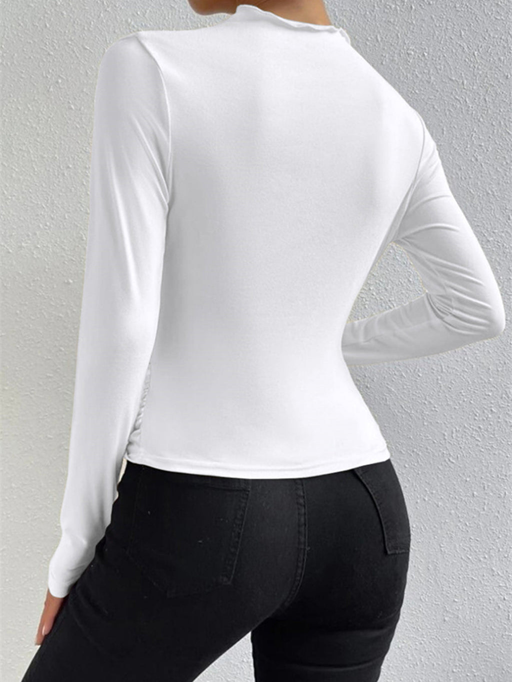 White top with ruched draping back view