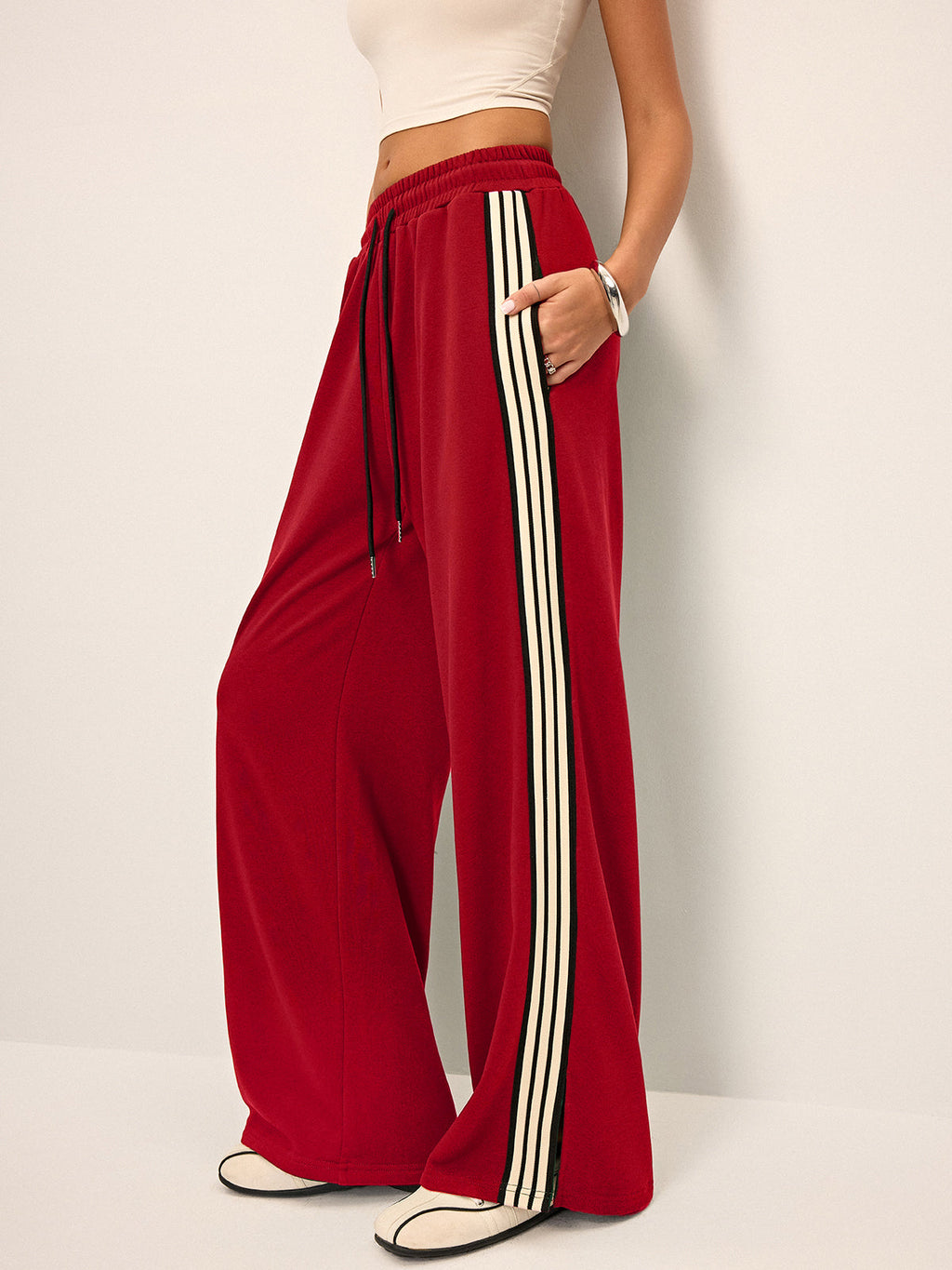 Bess Joggingbroek met brede pijpen en elastische taille van polyester voor dames