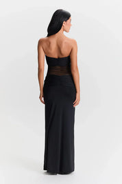 Black strapless dress with mesh detail back view
