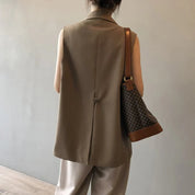 Beige sleeveless blazer vest back view