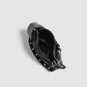 Black leather shoulder bag with buckle details top view