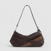 Brown leather shoulder bag with buckle details top view
