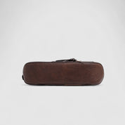 Brown leather shoulder bag with buckle details front view