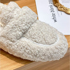 Dames pantoffels wit pluche met antislipzool bovenaanzicht