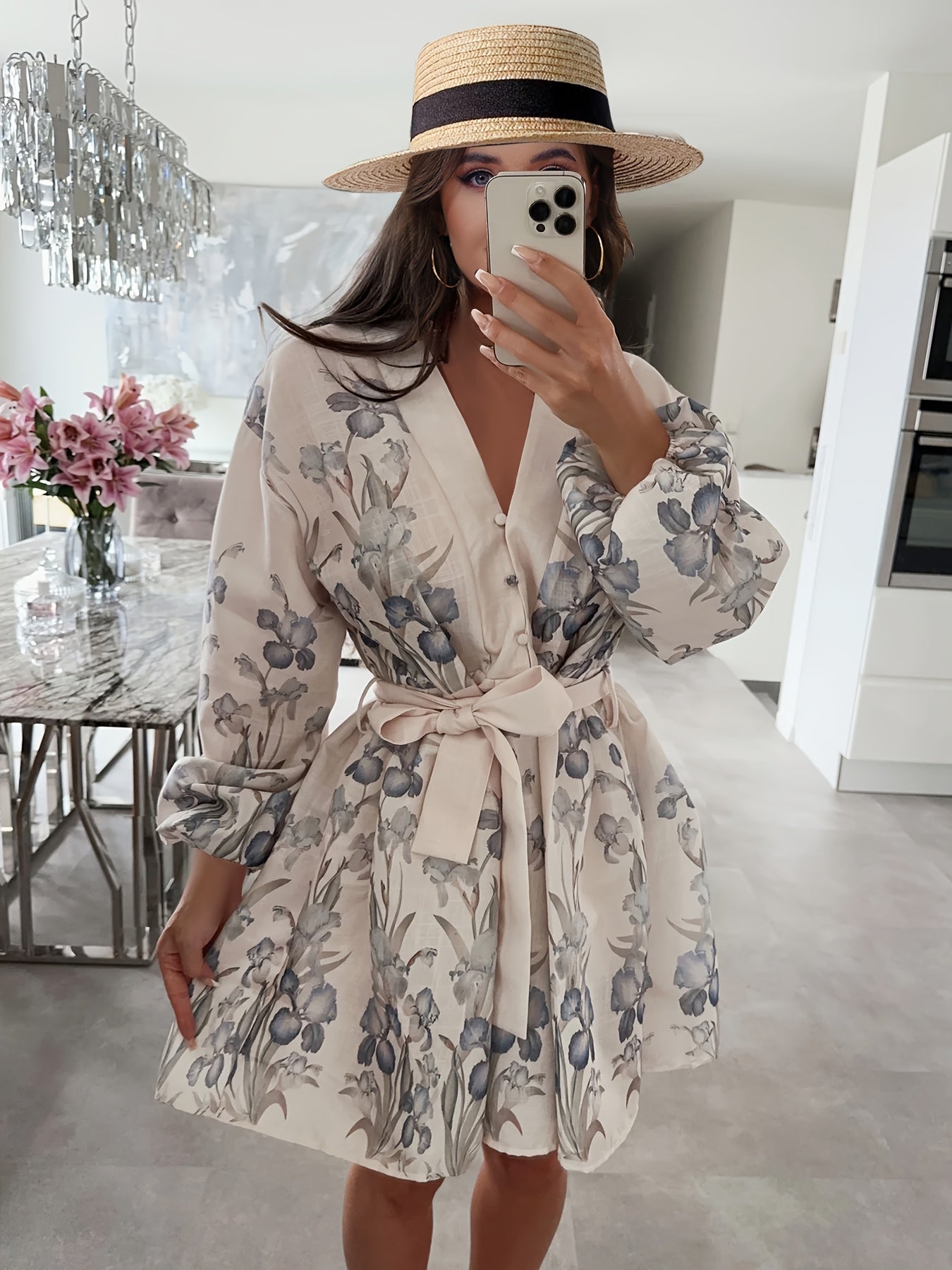Bloemenprint V-Hals Damesjurk | Elegante Zomerjurk 0