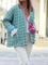 Women's jacket with green and white pattern, front view