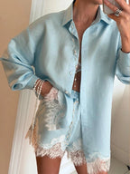 Celia | Dames Strandoverhemdset - Kanten Patchwork, Relaxed Fit 0