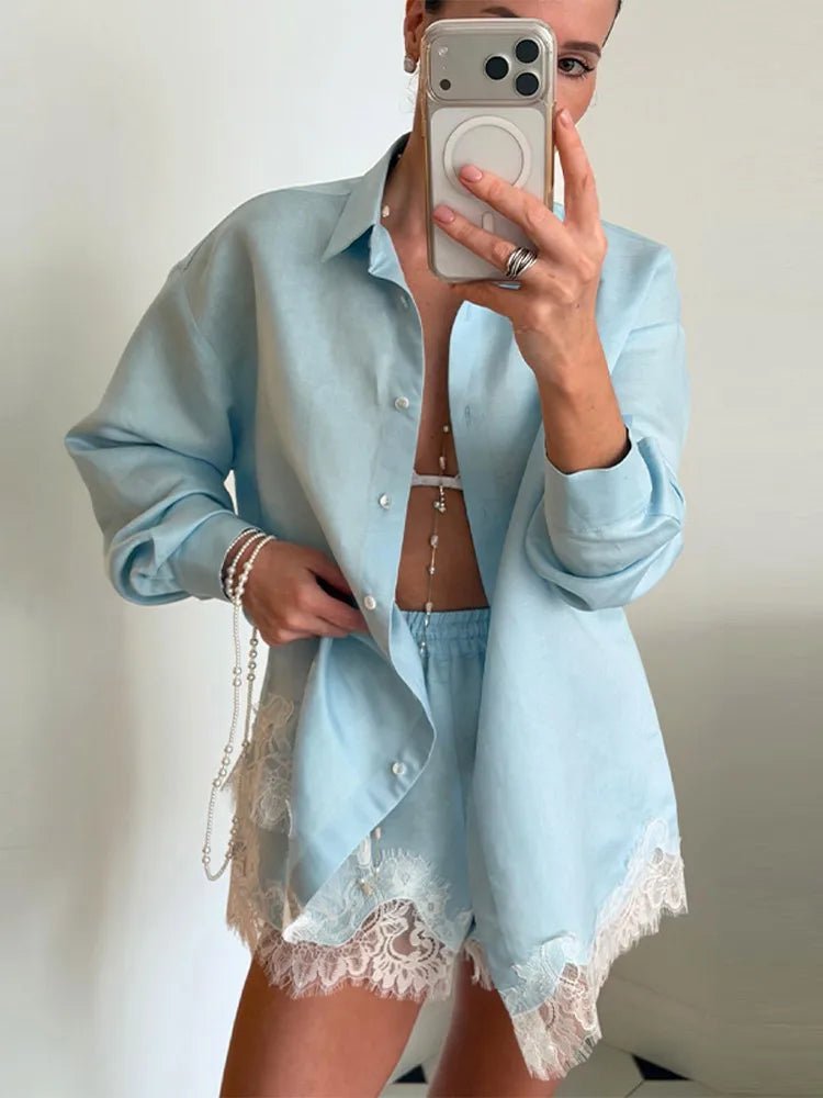 Celia | Dames Strandoverhemdset - Kanten Patchwork, Relaxed Fit 1