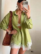 Celia | Dames Strandoverhemdset - Kanten Patchwork, Relaxed Fit 3