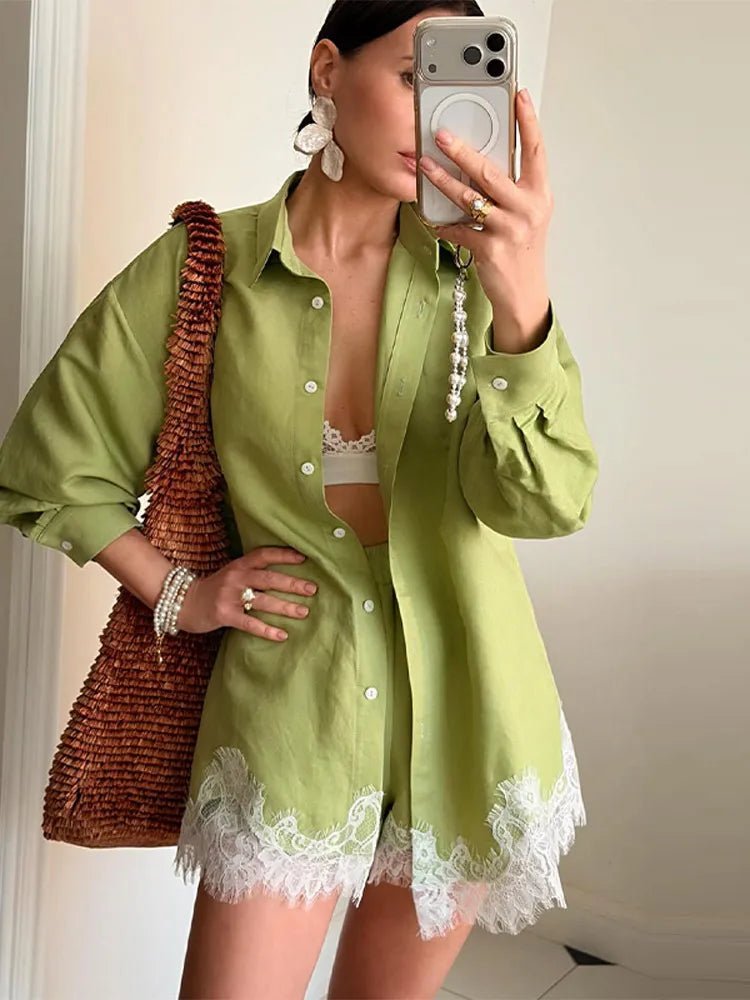 Celia | Dames Strandoverhemdset - Kanten Patchwork, Relaxed Fit 3