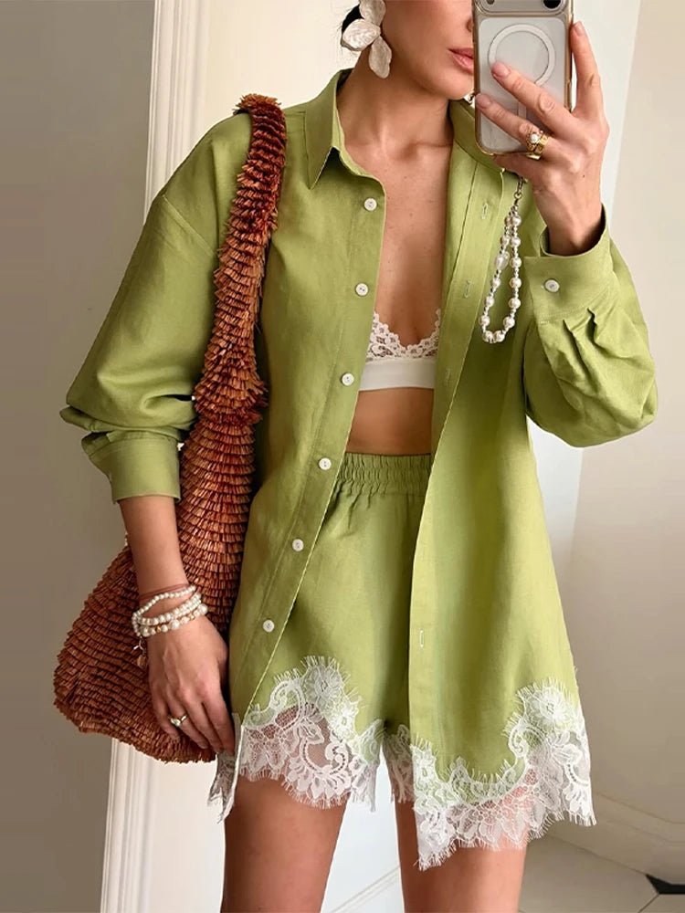 Celia | Dames Strandoverhemdset - Kanten Patchwork, Relaxed Fit 4