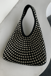 Black hobo bag with silver studs front view