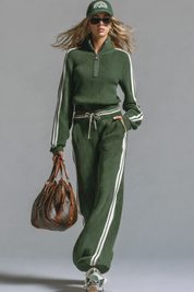 Kledingset dames groen met witte strepen front view