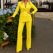 Dames pak geel met dubbele knopen front view