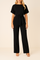 Jumpsuit zwart met riem en vallende mouwen front view