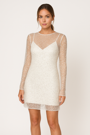Mini dress with sequins and mesh front view