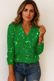 Glitter blouse groen met V-hals front view