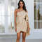 Mini jurk dames beige enkelband front view