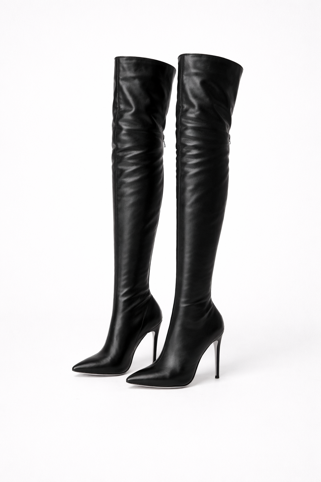 Black leather overknee boots front view