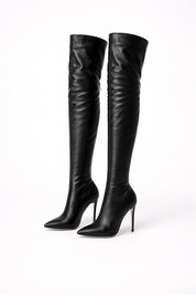 Black leather overknee boots front view