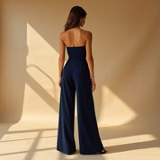 Strapless jumpsuit navy blue back view