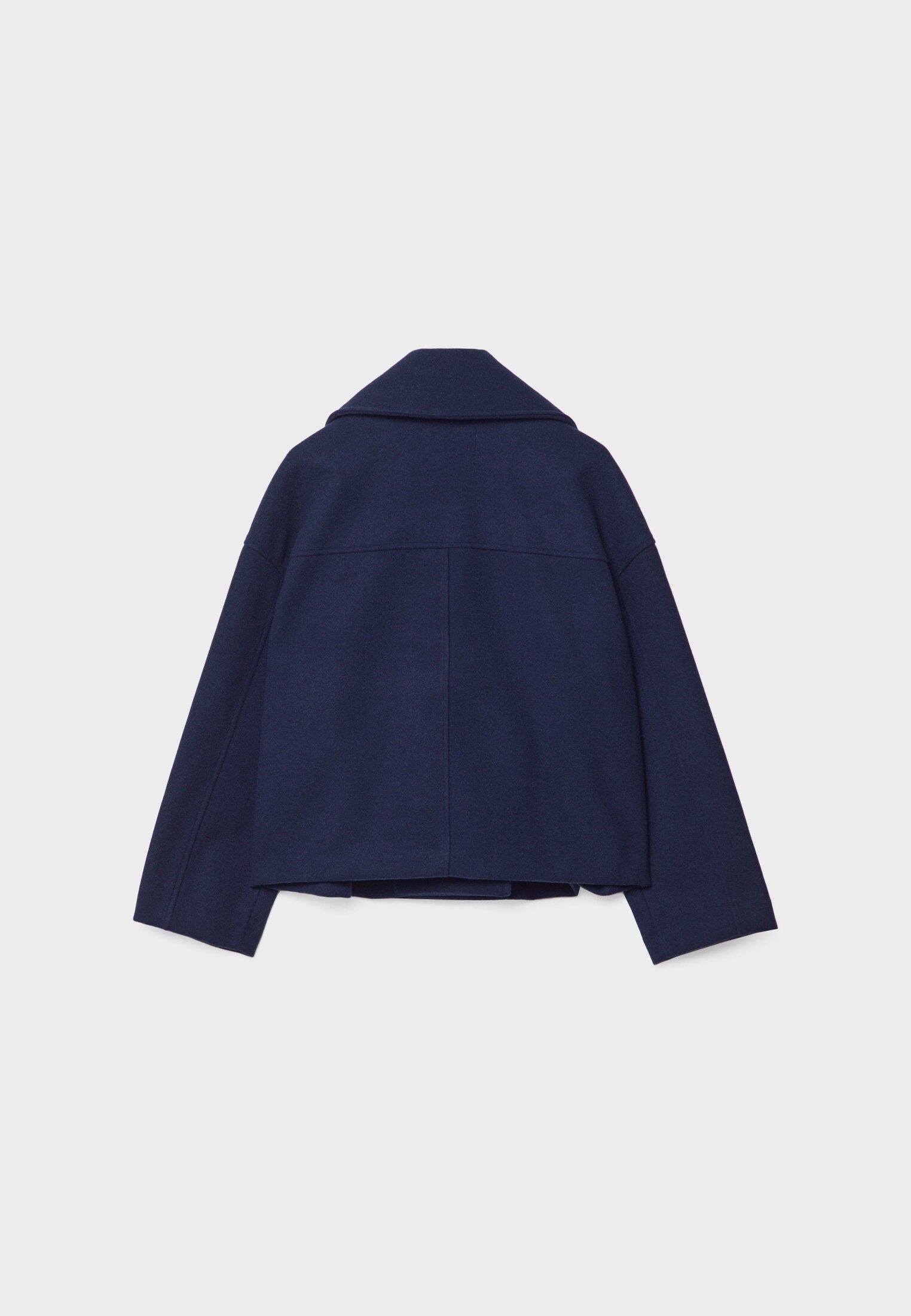 Korte jas donkerblauw wolmix achterzijde