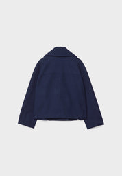 Korte jas donkerblauw wolmix achterzijde