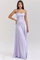 Lavender satin evening gown front view