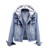 Light blue denim jacket with hood front view